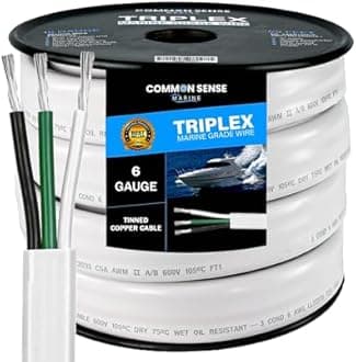 6/3 AWG UL 1426 (The Real Thing) Triplex Flat Marine Wire - Tinned Copper Boat Cable - 75 Feet - White PVC Jacket