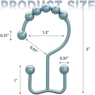 Titanker Shower Curtain Hooks Rings, Rust-Resistant Metal Double Glide Shower Hooks for Bathroom Shower Rods Curtains, Set of 12 Hooks - Lightcyan