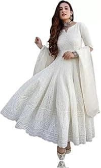 Royal Export Womens Regular Fit Anarkali White Colour Cotton Festival & Celebration Wear Kurta(RX-17 Wine Kurta & Skirt_White)