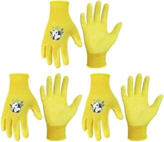 HANDLANDY 3 Pairs Kids Gardening Gloves for Age 2-13, Toddler Children Garden Yard Work Outdoor Playing Gloves, Rubber Coating, for Girls Boys Youth (Yellow, Size 5, Age 8-10)