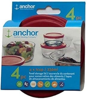 Anchor Hocking Replacement Lid 1 Cup/236 ml, Set of 4 lids, red Round