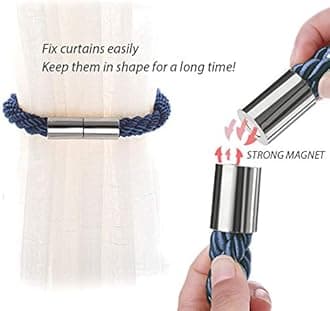 NICEEC 2 Pack Strong Magnetic Curtain Tiebacks Modern Simple Style Drape Tie Backs Convenient Decorative Weave Rope Curtain Holdbacks for Thin or Thick Home & Office Window Draperies (Royal Blue)
