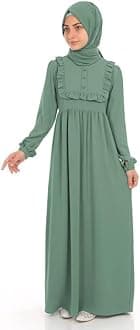 Muslim Closet� Abaya for Young Girls Age Below 14 Years | Kids Abaya with Ruffled Design over chest | Baby Girl Burqa Design (MC-KRFL001)