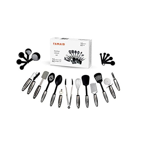 Premium Kitchen Utensils Set - 22pc Cooking, Baking & Serving Essential Accessories & Tools Bundle - Stainless Steel & Nylon - Turners, Tongs, Spoons, Spatula & Other Cookware
