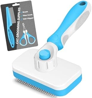 3PCS Cat Grooming Supplies（Cat Brush&Cat Flea Comb&Cat Nail Clipper）Blue