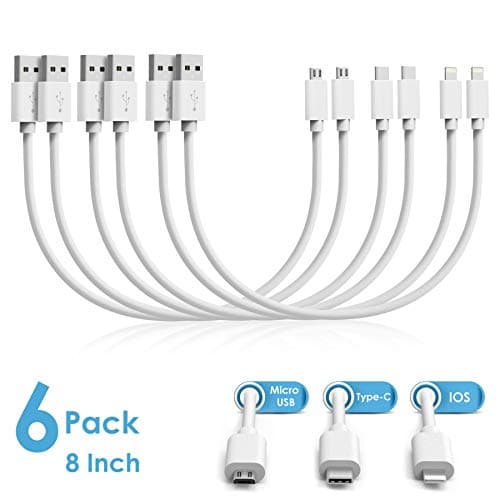 icro USB Cable, iOS Charging Cable,Type C Cable,8 inch Short Mixed Cables Compatible with Phone XS Max/XS/XR/X/8 Plus/8/7,Samsung S10/S10 Plus/Note 9/S9 Plus/S9/Note 8/S8 Plus/S8 and More-6 Pack