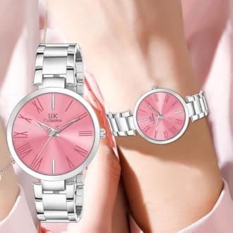 IIK COLLECTION Watches for Women Round Studded Dial | Quartz Movemnet |Long Battery Life|Stainless Steel Bracelet Chain Strap|Double Lock Clasp Safety Watches for Girls