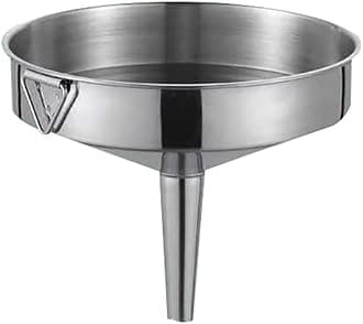 Kitchen Funnel Thickened Stainless Steel Food Funnel with Strainer Filter, Metal Cooking Funnel Transferring of Liquid Powder Grain - Silver (Color : Silver, Size : 18.5 * 19.5cm)