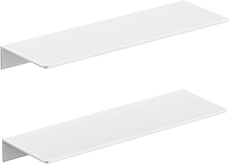 HNVNER 2 Pieces Glossy White Wall Shelves – Aluminium Wall Shelves with Oven Painted Surface, 40 cm Floating Shelves Without Drill for Decoration and Storage in Living Room, Bedroom