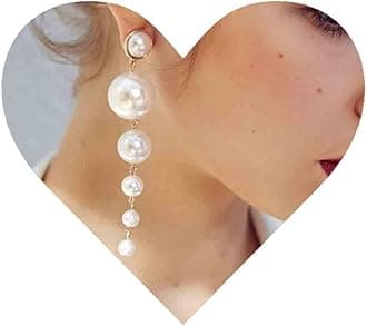 Boho Pearl Drop Dangle Earrings Big Pearl Tassel Earrings Gold Long Drop Earrings Elegant Vintage Earrings Jewelry for Women and Girls