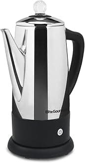 Elite Gourmet EC812 Electric 12 Cup Coffee Percolator Thermal Clear Brew Progress Knob Cool Touch Handle Cordless Serve Stainless Steel