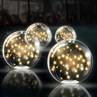TIALLY Fairy Floating Pool Lights Solar Powered - 14" Inflatable Glow Balls for Pool, Solar Floating Lights for Pool, Floating Solar Pool Lights for Inground Pools, Pool Decorations Outdoor (4 Pack)