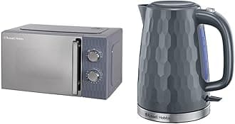 Russell Hobbs Honeycomb RHMM715G 17 Litre 700W Grey Solo Manual Microwave with 5 Power Levels, Integrated Timer and Defrost Function & 26053 Cordless Electric Kettle, 1.7 Litre, 3000 W, Grey