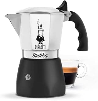 Bialetti coffee machine New Brikka, 2 cups (100ml), creamy espresso like in the bar, not suitable for induction cookers, measuring cup included, anti-scalding handle, elegant design, aluminium