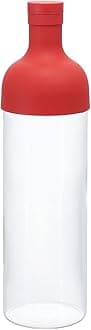 Cold Brew Tea Bottle, Glass Iced Tea Maker with Removable Filter, Easy Pour Silicone Lid, Dishwasher Safe, Japanese Design, 750ml - Red