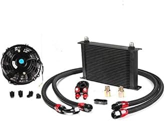 Universal 28 Row Engine Transmission 10AN Oil Cooler KIT+ 7" Electric Fan Kit
