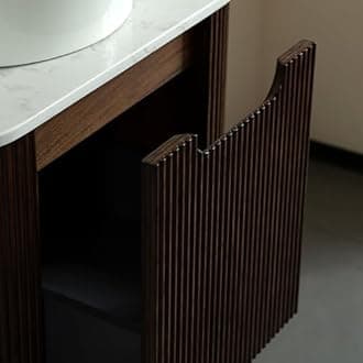 60" Floating Bathroom Vanity with Double Sink, Modern Storage Cabinet with Round Transparent Black Glass Basins and Marble Top, 2 Large Soft Closing Drawer, Pre-Assembled, Dark Walnut