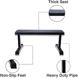 BODYFIT Home Gym Set Combo Kit, Gym Strength Training, (16-100 Kg), 3Ft Curl, 5Ft Plain Rod, Flat Bench-Black, 2X14'' Dumbbell Rods Weight Plates, Fitness Exercise Set. (100 Kg Weight Plates)