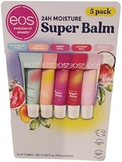 eos Organic 24H Moisture Super Balm, 5 Pack, Watermelon Frose, Mango Melonade, Honey Apple, Coconut Milk, Birthday Cake Flavors