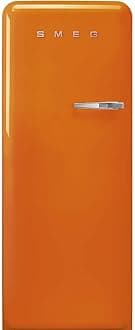Smeg FAB28 50's Retro Style Aesthetic Top Freezer Refrigerator with 9.93 Cu Total Capacity, Multiflow Cooling System, Adjustable Glass Shelves 24-Inches, Orange Left Hand Hinge Made In Italy