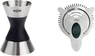 SteeL Double Jigger and Cocktail Strainer Bar Set