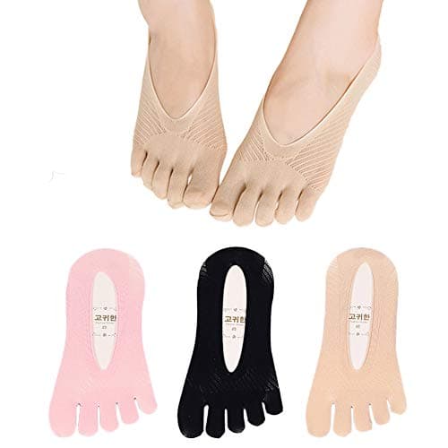 Looching 3 Pack Women's Five Finger Toe No Show Socks Thin Low Cut Invisible Liner Socks with Non-Slip Heel Grip