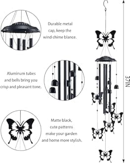 Butterfly Wind Chimes for Outside, Metal Windchimes Outdoors Clearance with 4 Aluminum Tubes, Garden Patio Yard Home Decor, Butterfly Gifts for Pet Lovers Mom Grandma, Unique Festival Birthday Gift