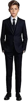 Black n Bianco Boys' Formal Black Suit with Shirt and Vest