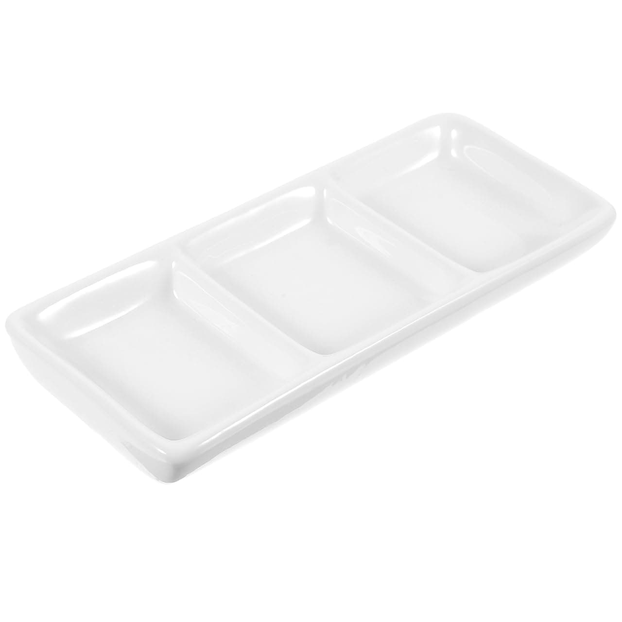 2Pcs Ceramic Divided Serving Platter - 3 Compartment Appetizer Serving Tray for Sauces Relish & Dips 5.9X2.6 Inch