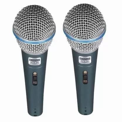 Microphone Beta 58A Dynamic Mic Cardioid Vocal Multi-Purpose Mic with 1ON/Off Switch, Ideally Suited for Speakers, Karaoke Singing Machine, Amp,Party,ETC - Pack of 2 Microphone