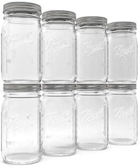 Wide Mouth Glass Mason Jars with Lids and Bands, Used for Canning, Pickling, Juice, Jam, Jelly, Quart Size 32 Ounce (Pack of 8)