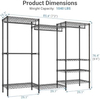 VIPEK V5 Plus Large Portable Closet Rack Freestanding Wardrobe Closet, Multi-Functional Clothes Rack Heavy Duty Metal Clothing Rack for Hanging Clothes, 85.4" L x 15.7" W x 76.4" H, Black