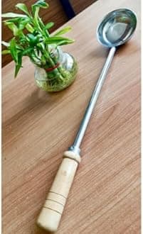 Lakshmi Stainless Steel Big/Large Chinese Ladle/5 No Golchi/Long Dabbu with Wooden Handle Wok for Commercial Purpose Only Size XXL-Large 48cm * 9 cm
