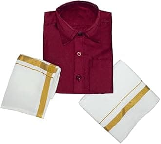 NITHILA CREATIONS Boys Traditional Adjustable Lungi Dhoti Shirt Mundu Set (CMonly-$)