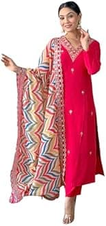 Naixa Women's Viscose Embroidered Straight Kurta with Pant and Dupatta Sets (NX-467)