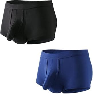 Men's Dual Pouch Underwear Short&Long Leg Bulge Boxer Briefs Separated Pouch Modal Trunks (US, Alpha, Large)