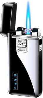 Torch Lighters Dual Arc Lighter 2 in 1 Jet Flame Butane Lighter Electric Lighter USB Rechargeable Lighter Windproof Infinity Lighter Battery Indicator for Camping Indoor (Black)