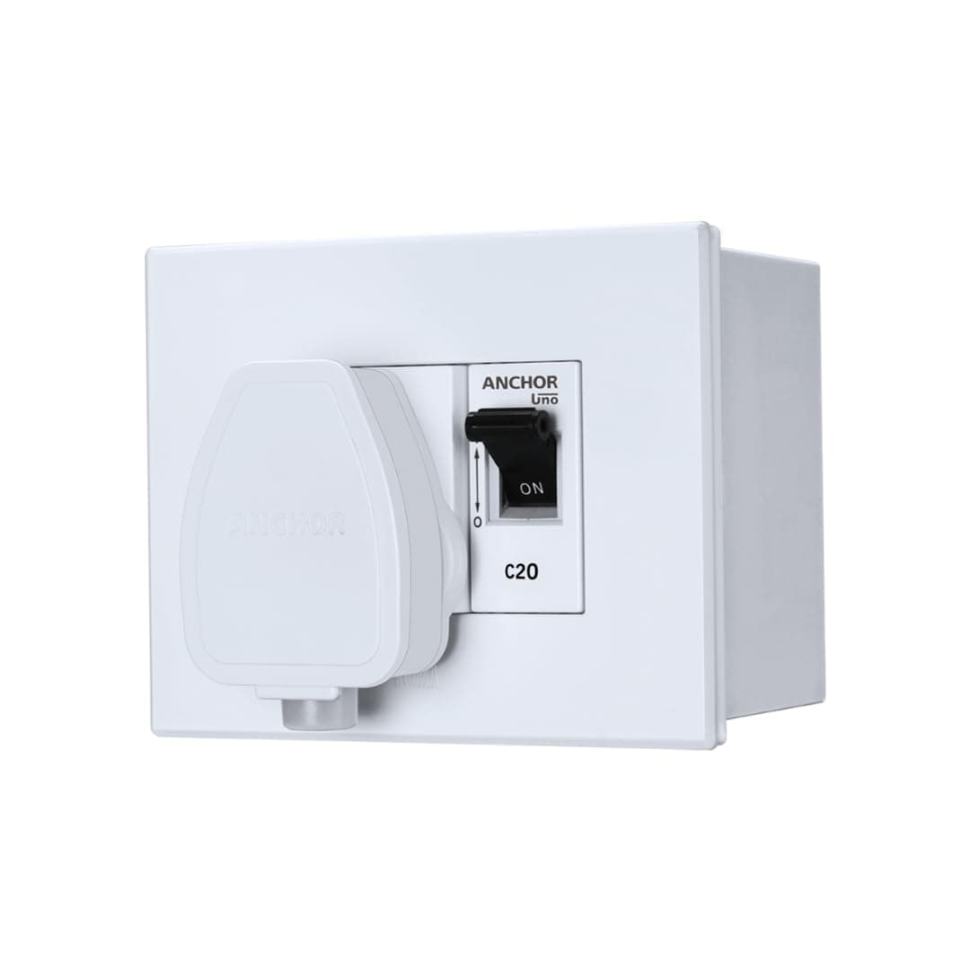 by Panasonic 20 Amps Modular AC Box with Single Pole MCB enclosure and Heavy Duty ISI 3 Pin Plug Top (White, 98488)