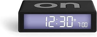 Lexon Flip+ Digital Alarm Clock for Bedrooms, Reversible On/Off Faces with Snooze function, LCD display & Touch Sensor Light, Radio Controlled & Battery Operated, Rubber - Black