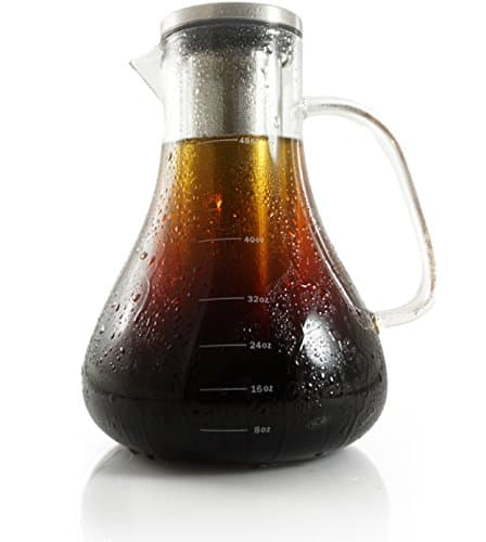 Dalkang Large Cold Brew Coffee Maker - 1.5L (48 oz) Glass Carafe with Removable Double Walled Stainless Steel Filter - Use to Brew Hot or Cold Tea or Coffee