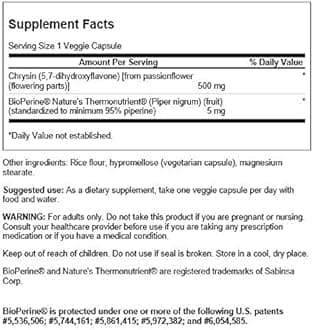 Swanson Chrysin Passionflower Extract - Herbal Supplement Promoting Overall Health, Wellness & Fitness - Natural Formula May Support Lean Muscle Maintenance - (30 Veggie Capsules)