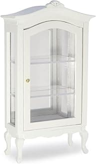 Miniature Furniture Display Shelf 1:12 Wooden Cabinet with Mirror & Three Shelves Bookshelf Dollhouse Display Stand Decoration Accessories Mini Diningroom Scene Ornaments