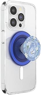 PopGrip for MagSafe, Magnetic Phone Grip & Stand, Swappable Top, Secure Grip for iPhone MagSafe Cases, Kickstand for Hands-Free Viewing, Wireless Charging Compatible - Blue Fields