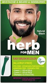 Herb For Men, PPD & Ammonia Free Mustache & Beard Dye, Vegan Natural Ingredients, Odorless, No More Skin Irritations from Coloring for Sensitive Skin – Natural Black.