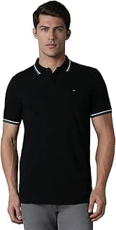 Men's Slim Fit Textured Collar and Cuff Solid Pique Half Sleeve Polo T-Shirt with Stretch