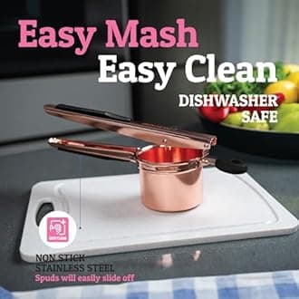 PriorityChef Large 15oz Potato Ricer, Heavy Duty Stainless Steel Potato Masher and Ricer Kitchen Tool, Press and Mash Kitchen Gadget For Perfect Mashed Potatoes - Everytime, Rose Gold and Black