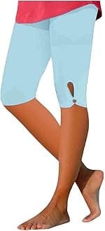 High Waisted Capri Leggings for Women Knee Length Solid Color Active Trousers Stretch Yoga Pants for Running Workout