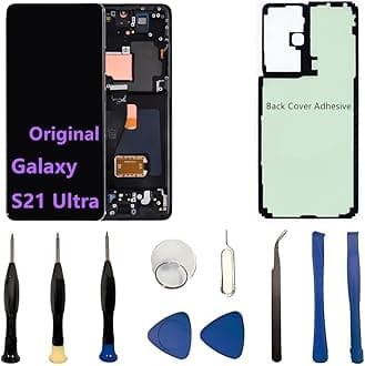 Original 6.8" AMOLED Display for Samsung Galaxy S21 Ultra Screen Replacement OEM S21Ultra 5G SM-S998U SM-S998U1 Display Touch Screen Digitizer Assembly (with Black Frame+Back Cover Adhesive+Tools)