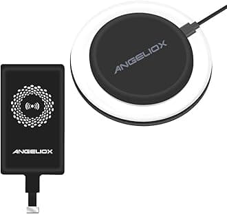 ANGELIOX Wireless Charger Charging Pad with Qi Wireless Charging Receiver for iPhone 7/7 Plus/6S Plus/6 Plus/6S/6/5S/5/5C/SE (Included Black Qi Receiver)