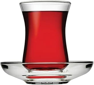 Pasabahce Turkish Tea Glass & Saucer Set - Design - Set of 6, 120 ml - Dishwasher-Safe Turkish Tea Glasses
